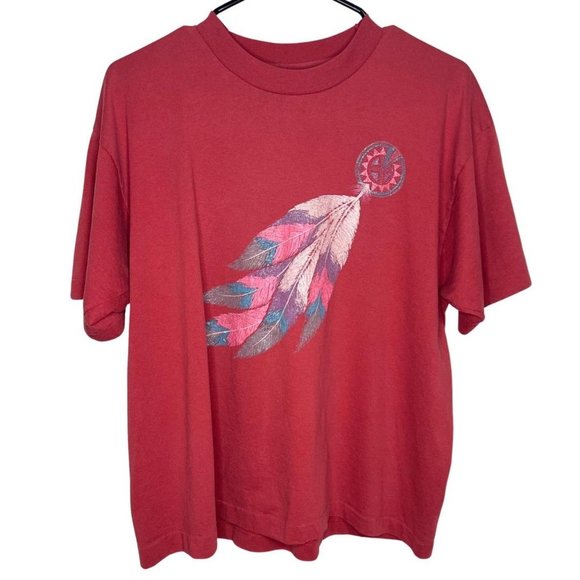 Vintage Feather Print Single Stitch Short Sleeve Tee - Picture 1 of 6